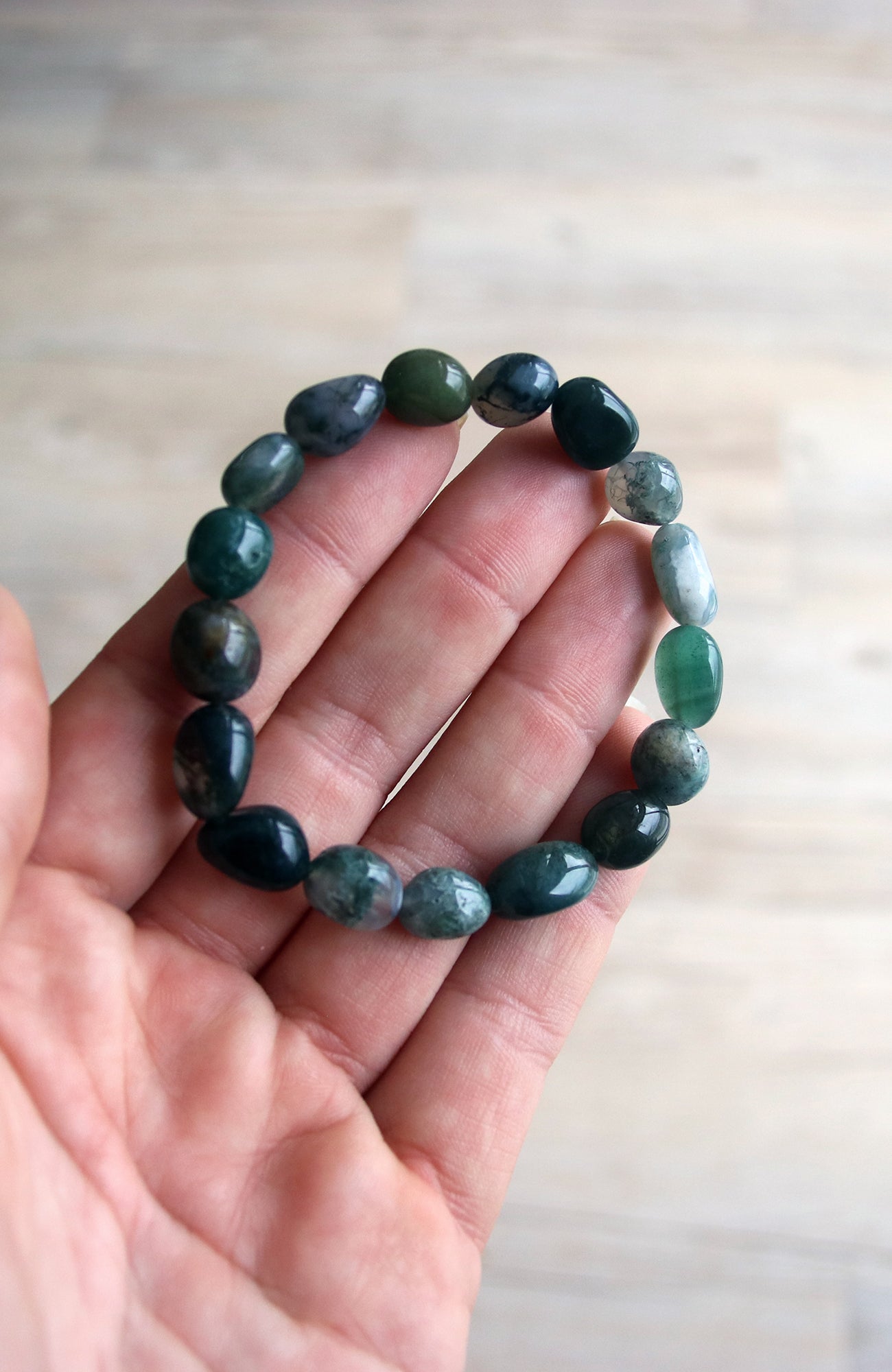 Moss Agate Nugget 8-10mm Bracelet 311